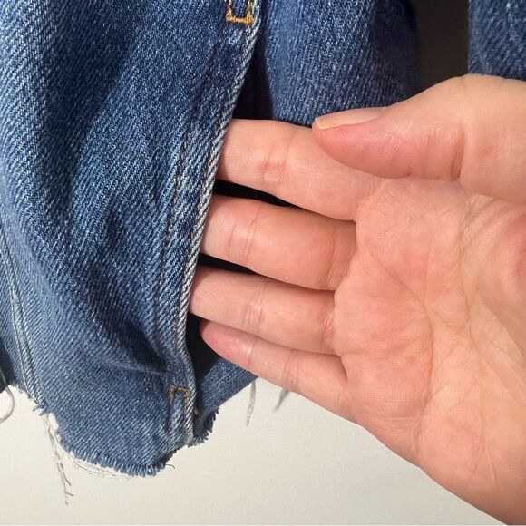 All Saints Women's Size 10 Blue Denim Piper Blue Cut Off Frayed Jean Jacket - Picture 7 of 13